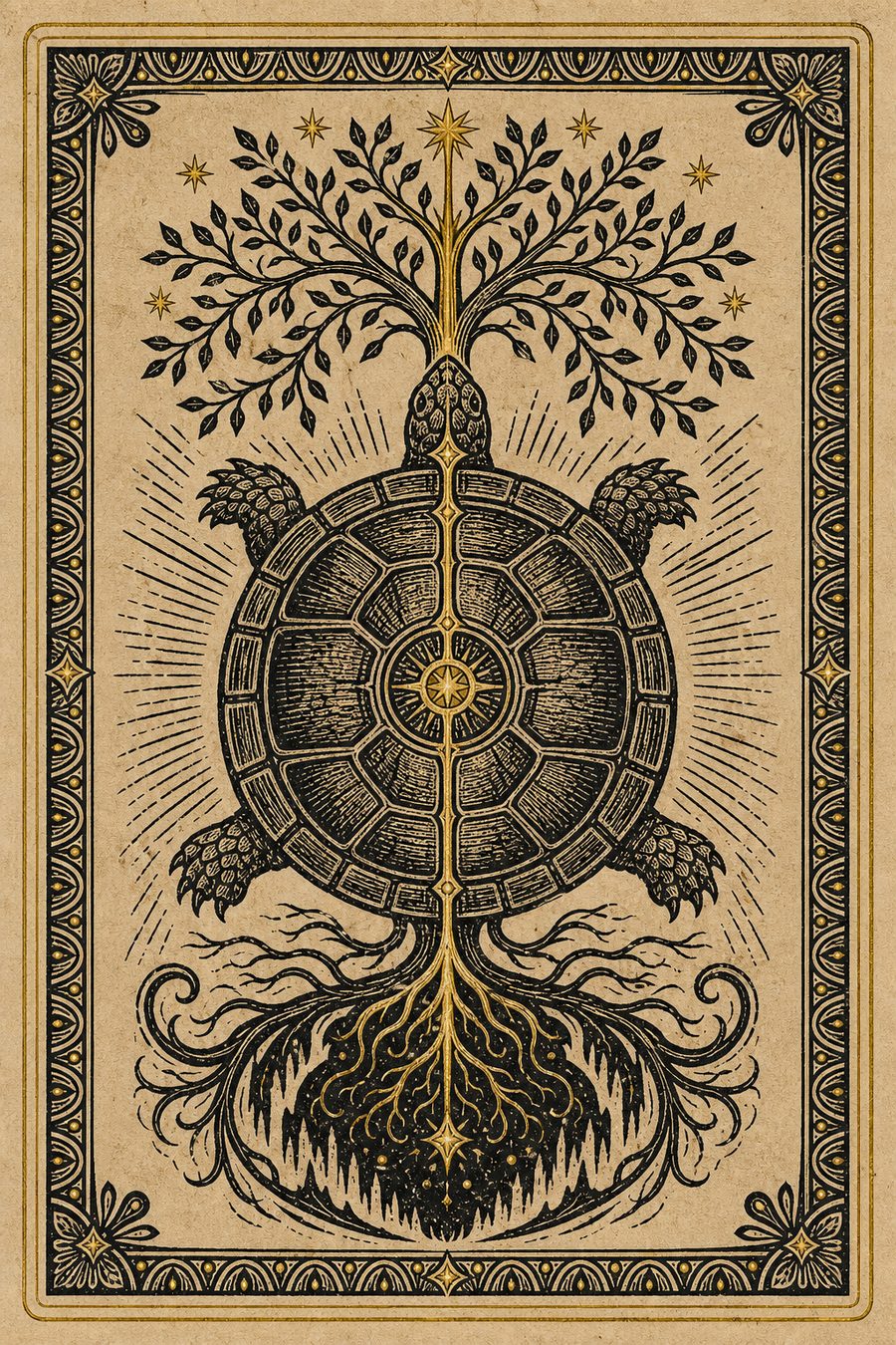 Card back — the World Turtle carrying the World Tree